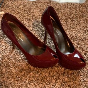Jessica Simpson peep toe red pumps